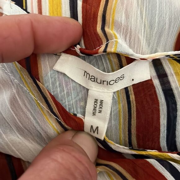 Maurices lace up v-neck kimono top Multi-Colored Stripes Women's Medium NEW - Picture 10 of 10